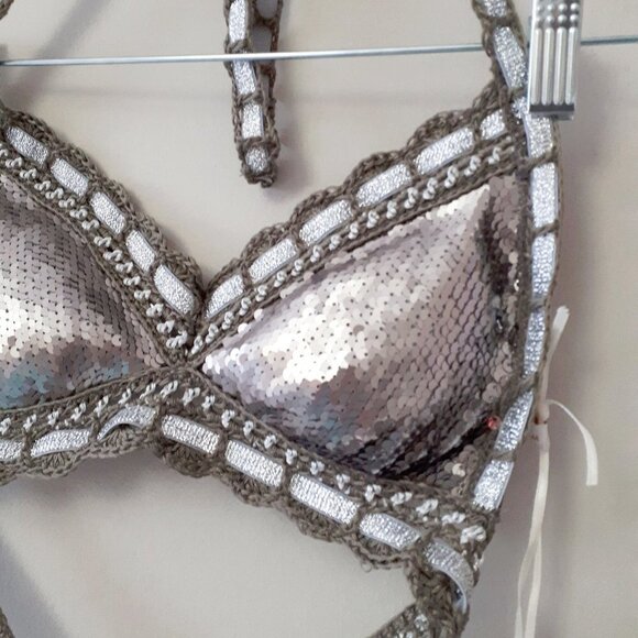 NWT Sugarfree sequin crochet metallic bikini top & bottom set - Picture 12 of 16